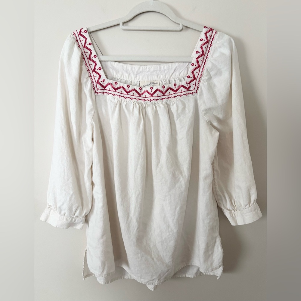 Universal Thread Linen Blend Embroidered Oversized Top